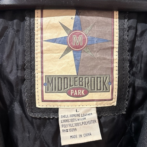 90s MIDDLEBROOK PARK HOODED BLACK LEATHER JACKET OVERSIZED GOTH ROCKABILLY SZ L - Picture 9 of 9